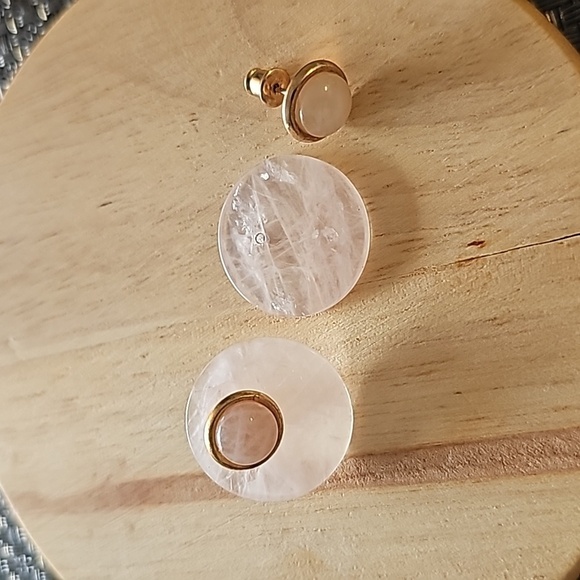 Vintage Carved MOP Jacket Rose Quartz Post Earrings - Picture 3 of 4